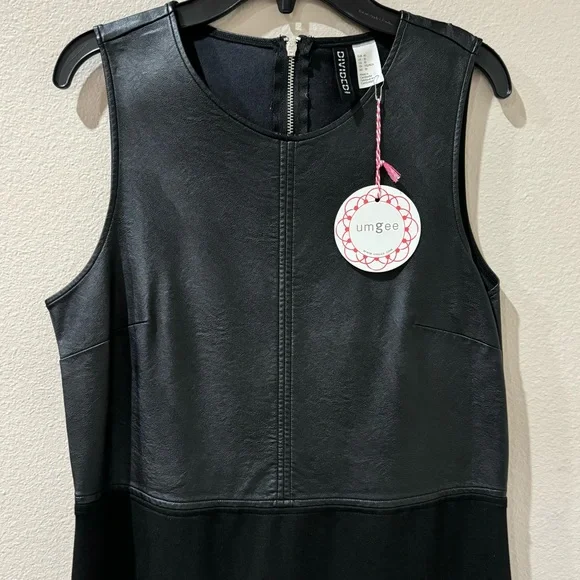 🎉Little Black Sleeveless Dress Faux Leather Top & Exposed Back Zip Sz 10 BNWT - Picture 3 of 9